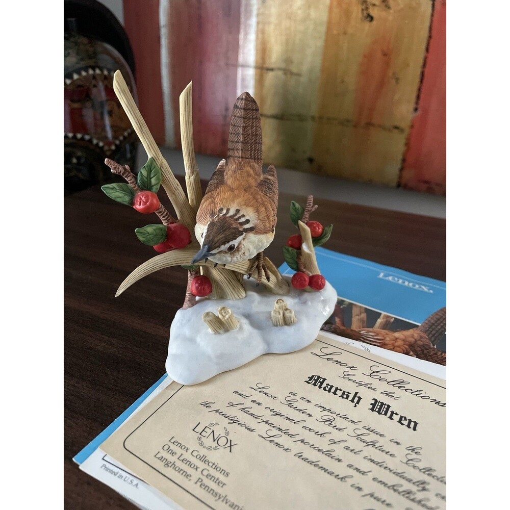 Lenox Garden Bird Collection Marsh Wren Porcelain Figurine 1990 w/ COA and Box
